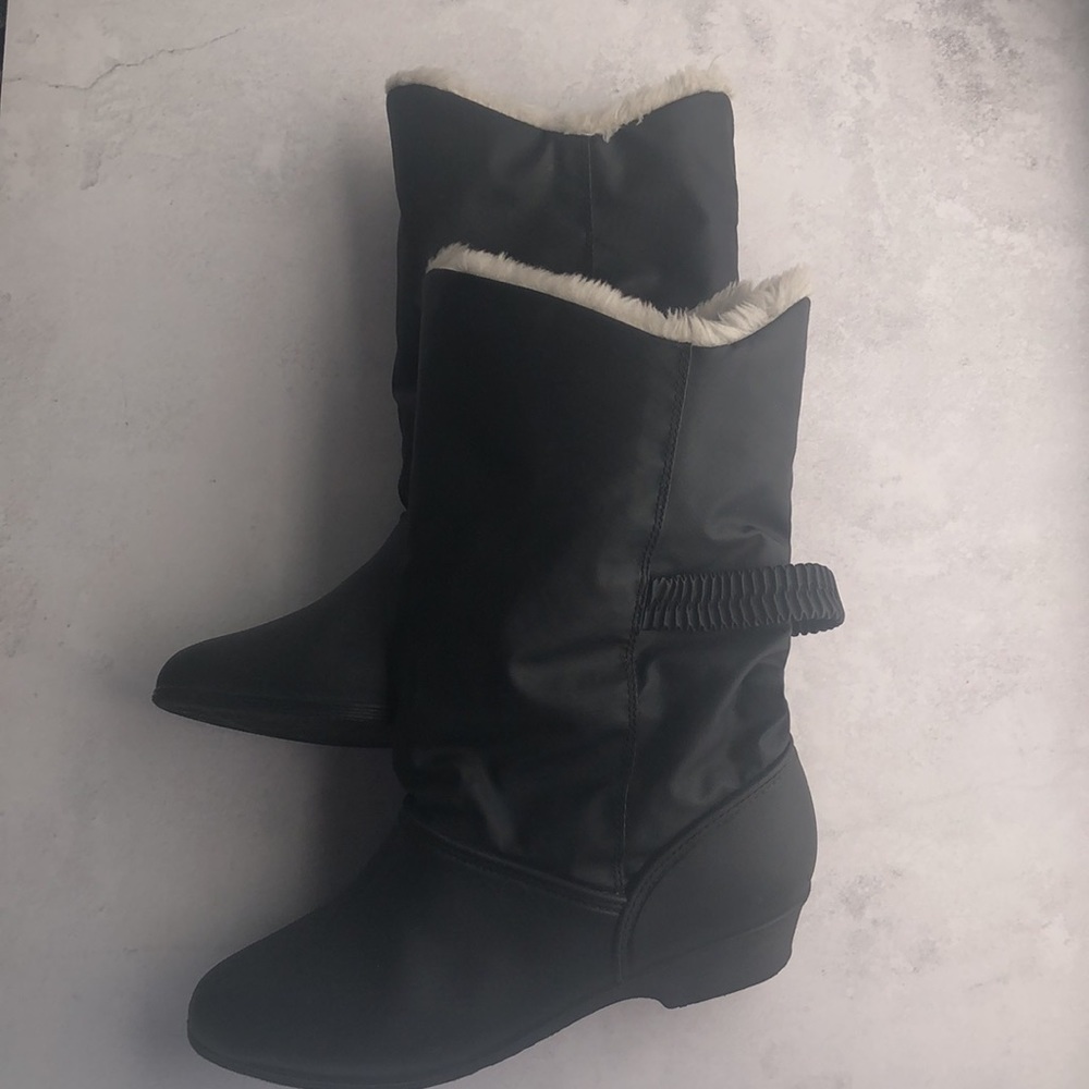Women’s 80s Black Winter Faux Fur Lined Rain Boots